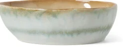 2 Assiettes creuses à pâtes en grès blanc et vert 18,7 x 18,7 x 5,2 cm Vaisselle 70's - HKLiving