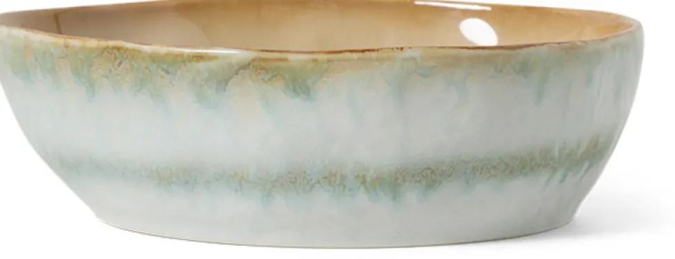 2 Assiettes creuses à pâtes en grès blanc et vert 18,7 x 18,7 x 5,2 cm Vaisselle 70's - HKLiving