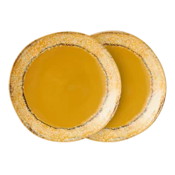 2 Assiettes d'appoint en grès jaune 22cm Paradise - HKLIVING