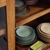 2 Assiettes à dessert rondes en grès vert 17,5cm Vaisselle 70s - HKLiving