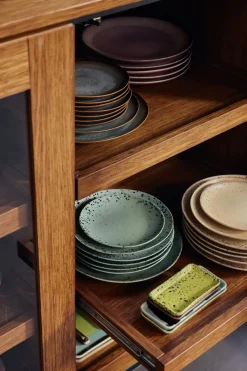 2 Assiettes à dessert rondes en grès vert 17,5cm Vaisselle 70s - HKLiving