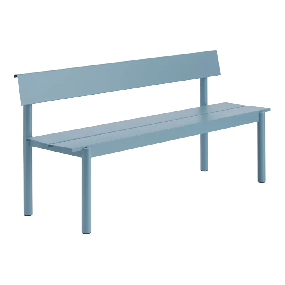 Banc de jardin avec dossier en acier bleu clair 170x34cm Linear - Muuto