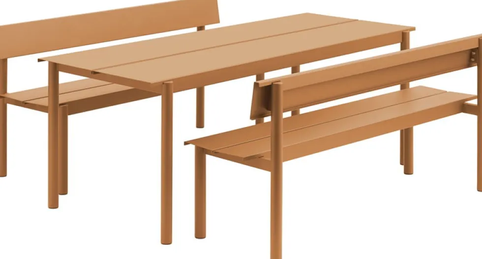 Banc de jardin avec dossier en acier orange 170x34cm Linear - Muuto
