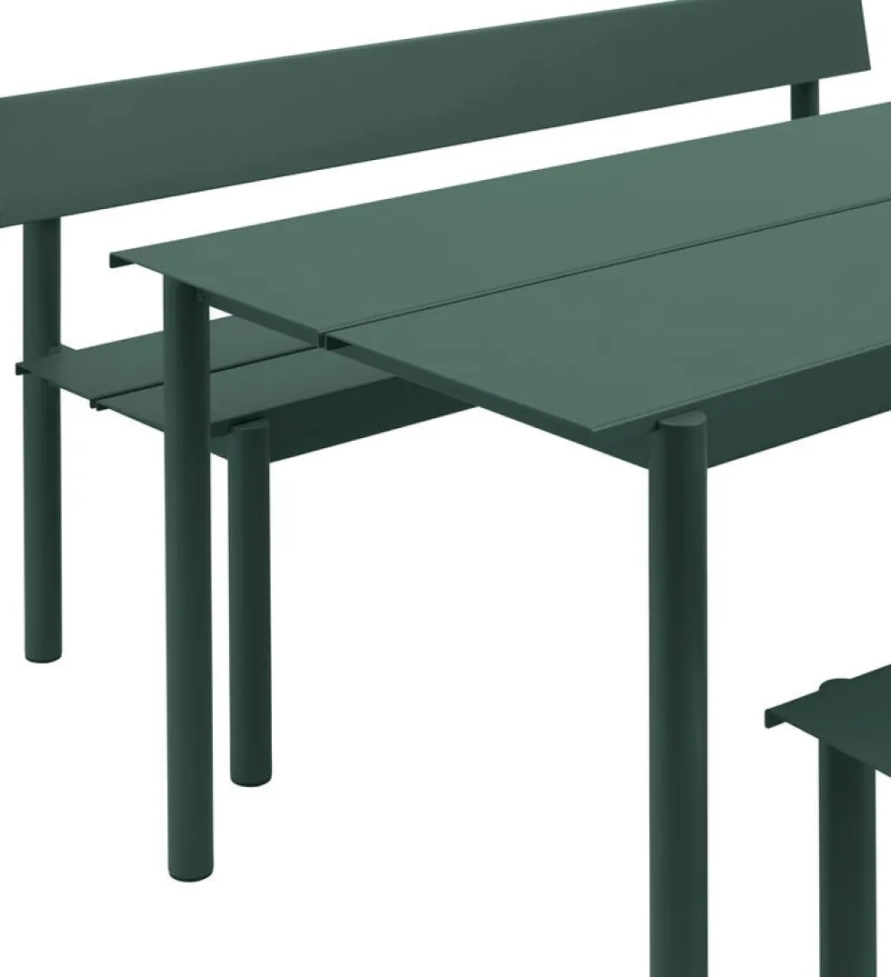 Banc de jardin avec dossier en acier vert foncé 170x34cm Linear - Muuto