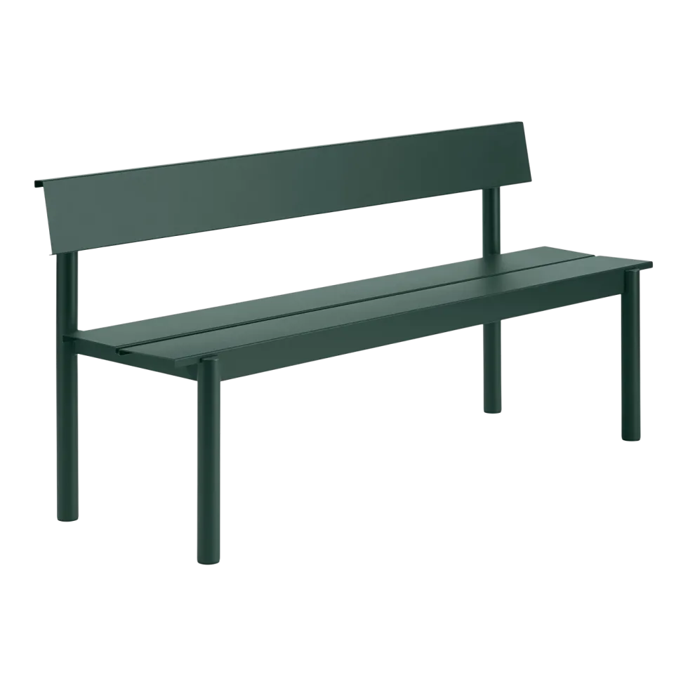 Banc de jardin avec dossier en acier vert foncé 170x34cm Linear - Muuto