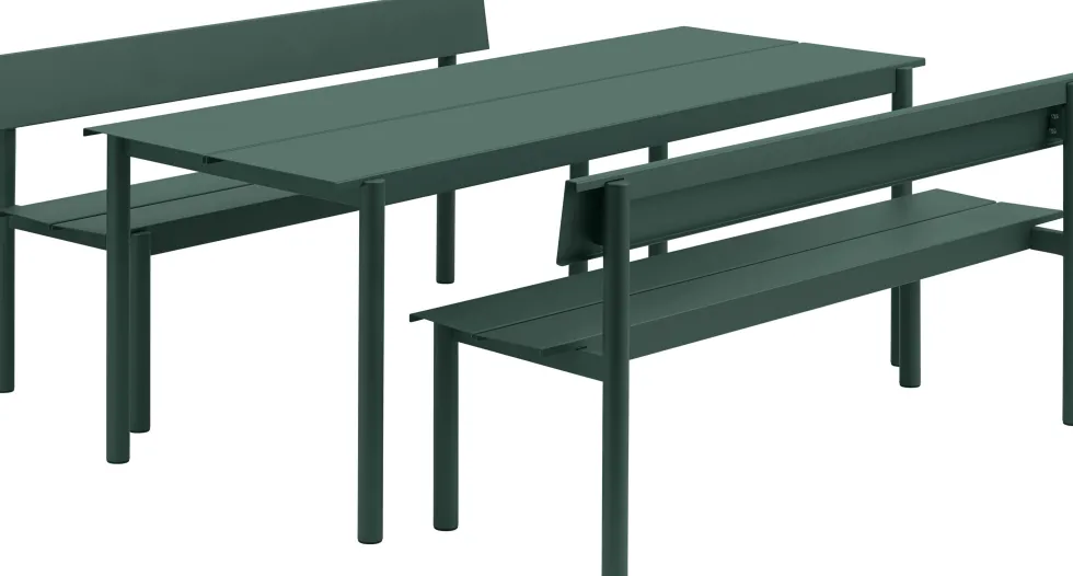 Banc de jardin avec dossier en acier vert foncé 170x34cm Linear - Muuto