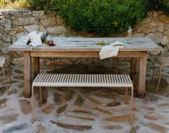 Banc de jardin en acier inoxydable beige gris 116x48cm Patio - Tolix