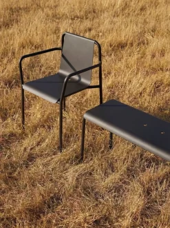 Banc de jardin en acier thermolaqué inoxydable noir 140x42x45cm Panorama - TIPTOE