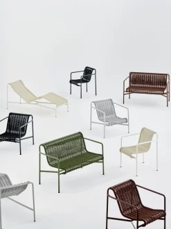 Banc d'extérieur en corde et acier bordeaux 128x70x80cm Palissade - Hay