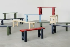 Banc duo en pin laqué vin rouge et bleu métal 111 x 23 x 45 cm Weekday - Hay