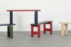 Banc duo en pin laqué vin rouge et bleu métal 111 x 23 x 45 cm Weekday - Hay