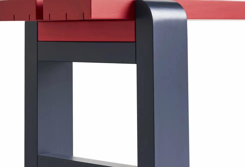 Banc duo en pin laqué vin rouge et bleu métal 111 x 23 x 45 cm Weekday - Hay