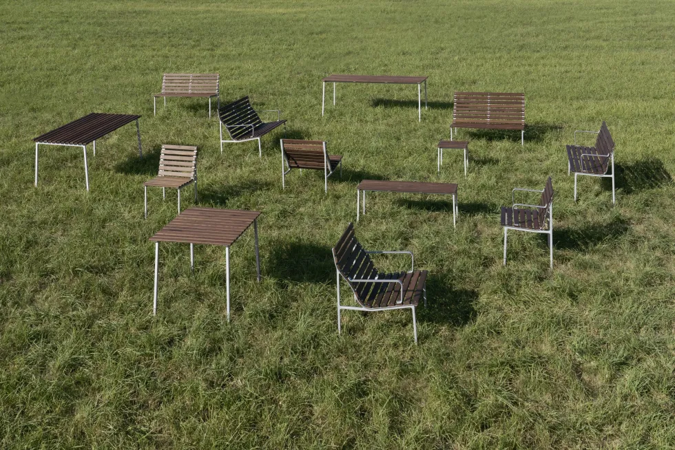 Banc en frêne huilé et aluminium 114x52x80cm Traverse - Hay