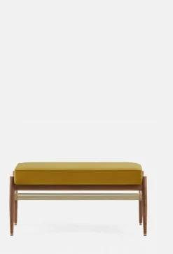 Banquette en velours brillant moutarde et bois de frêne foncé 90 Fox 90 - 366 Concept