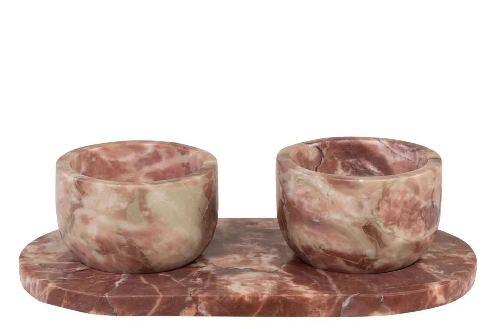 Bols et plateau en marbre rose 23x12x6,5cm Coletta - Versmissen