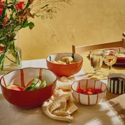 Bol à soupe en porcelaine rayée blanche et jaune 15x6cm - Pomax