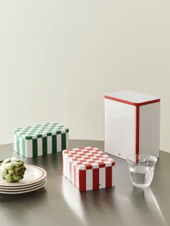 Boîte en fer rouge et blanc cassé damier - HAY