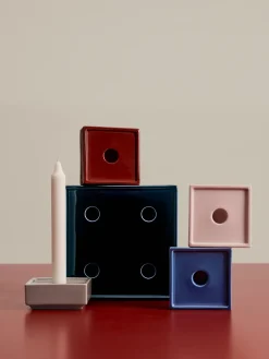 Bougeoir carré en grès bleu foncé 18,4x18,4x4cm Mattone - HAY