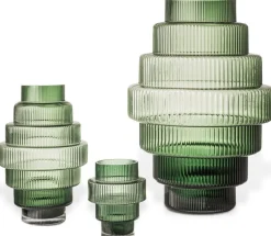 Bougeoir en verre vert 12x15cm Steps - Pols Potten
