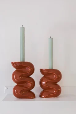 2 Bougeoirs en céramique terracotta Ganache - Cosin Paris