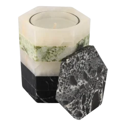 Bougie cire végétale en marbre et onyx 10,8x13cm Romy Antique - Studio Gaïa