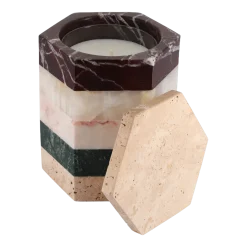 Bougie cire végétale en travertin, marbre et onyx 10,8x13cm Romy Orient - Studio Gaïa