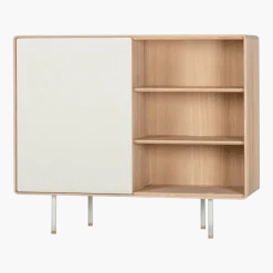 Buffet avec porte en chêne blanchi huilé et linoléum gris 45 x 118 cm Fina - Gazzda