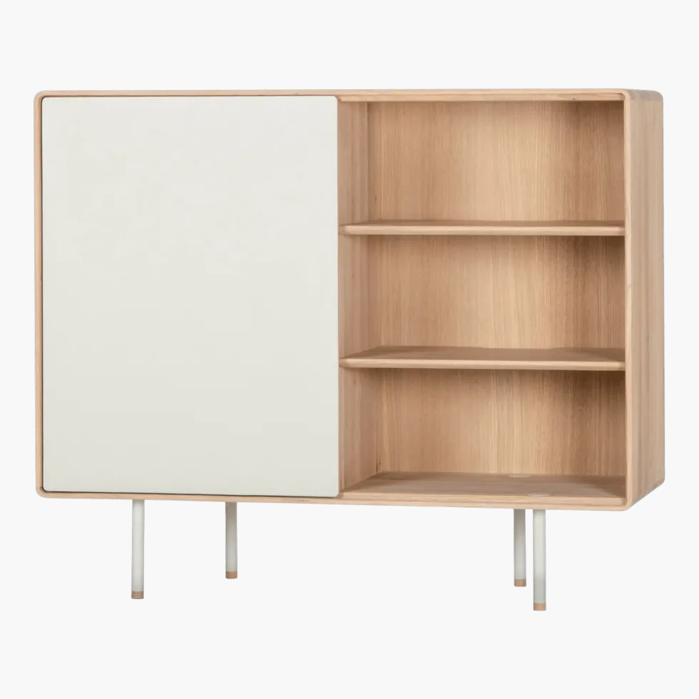 Buffet avec porte en chêne blanchi huilé et linoléum gris 45 x 118 cm Fina - Gazzda
