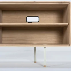 Buffet bas en chêne blanchi huilé et tiroirs en linoléum gris 45 x 150 cm Fina - Gazzda