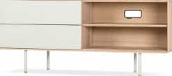 Buffet bas en chêne blanchi huilé et tiroirs en linoléum gris 45 x 150 cm Fina - Gazzda