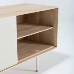 Buffet bas en chêne blanchi huilé et tiroirs en linoléum gris 45 x 180 cm Fina - Gazzda