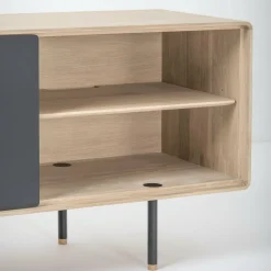 Buffet bas en chêne blanchi huilé et tiroirs en linoléum noirs 45 x 180 cm Fina - Gazzda