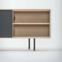 Buffet bas en chêne blanchi huilé et tiroirs en linoléum noirs 45 x 180 cm Fina - Gazzda