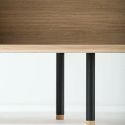 Buffet bas en chêne blanchi huilé et tiroirs en linoléum noirs 45 x 180 cm Fina - Gazzda