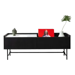 Buffet bas en chêne graphite et marbre blanc broyé Forst - Un’common