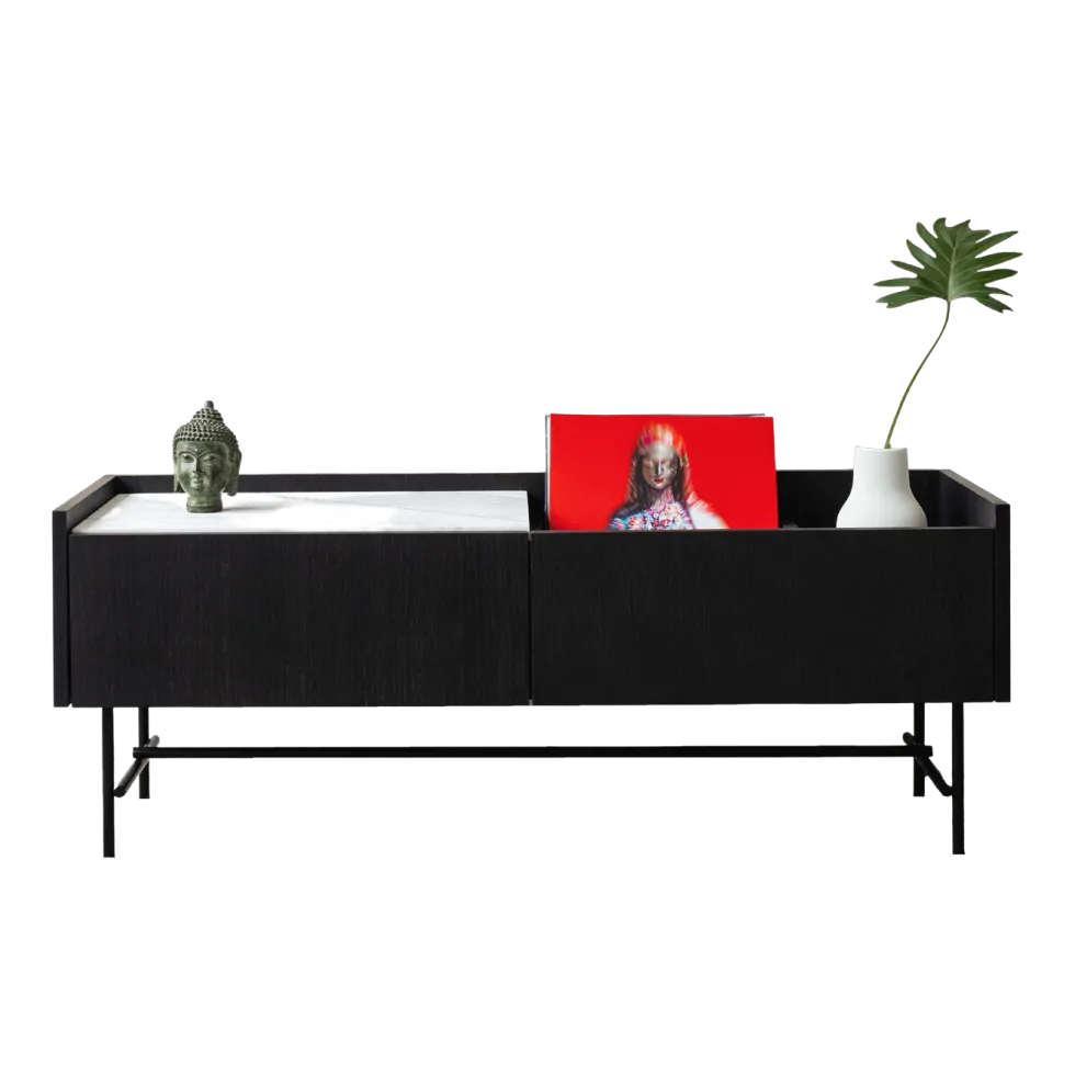 Buffet bas en chêne graphite et marbre blanc broyé Forst - Un’common