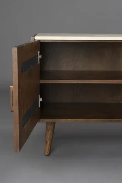 Buffet en travertin et chêne finition noyer 160x40x60cm Arda - Dutchbone