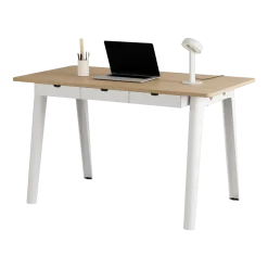 Bureau en chêne éco-certifié avec tiroirs 130 x 70 cm piètements blanc crème New Modern -Tiptoe