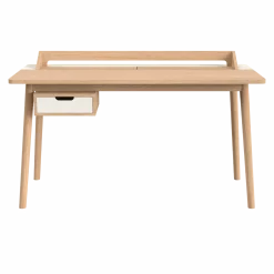 Bureau en chêne naturel et tiroir laqué blanc 136 x 65 x 83 cm Honoré - Hartô