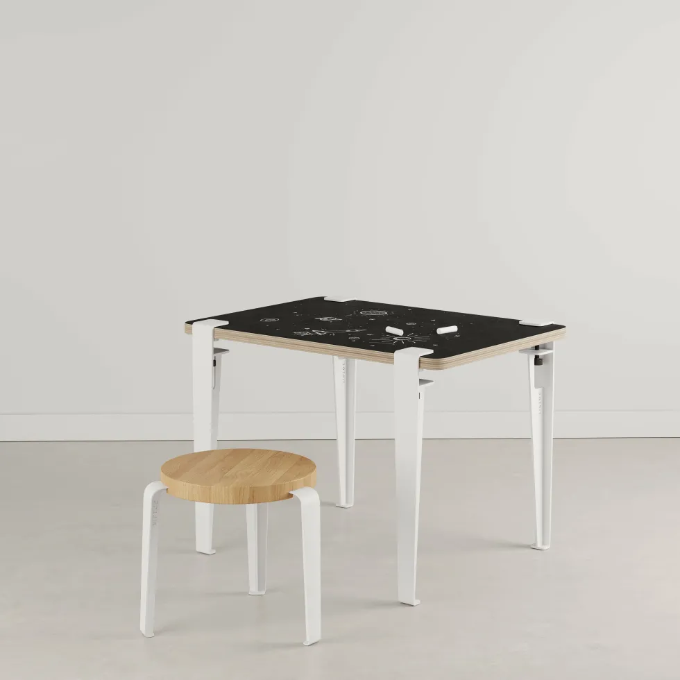 Bureau enfant blanc ardoise 70 x 50 cm Vice Versa et tabouret chêne blanc Mini Lou - Tiptoe