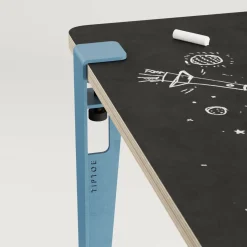 Bureau enfant blanc et bleu ardoise 70 x 50 cm Vice Versa et tabouret chêne bleu Mini Lou - Tiptoe