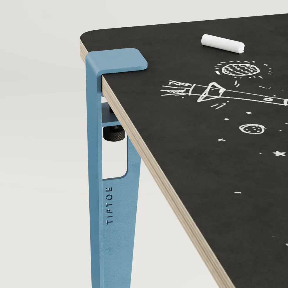 Bureau enfant blanc et bleu ardoise 70 x 50 cm Vice Versa et tabouret chêne bleu Mini Lou - Tiptoe