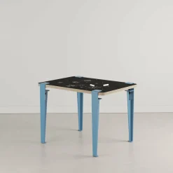 Bureau enfant blanc et bleu ardoise 70 x 50 cm Vice Versa et tabouret chêne bleu Mini Lou - Tiptoe