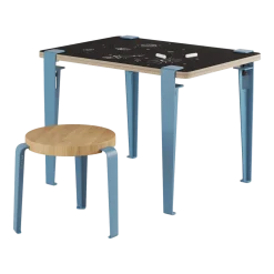 Bureau enfant blanc et bleu ardoise 70 x 50 cm Vice Versa et tabouret chêne bleu Mini Lou - Tiptoe