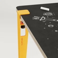 Bureau enfant blanc et jaune ardoise 70 x 50 cm Vice Versa et tabouret chêne jaune Mini Lou - Tiptoe