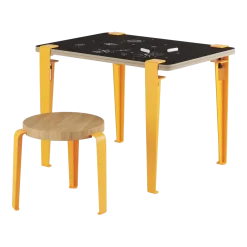 Bureau enfant blanc et jaune ardoise 70 x 50 cm Vice Versa et tabouret chêne jaune Mini Lou - Tiptoe