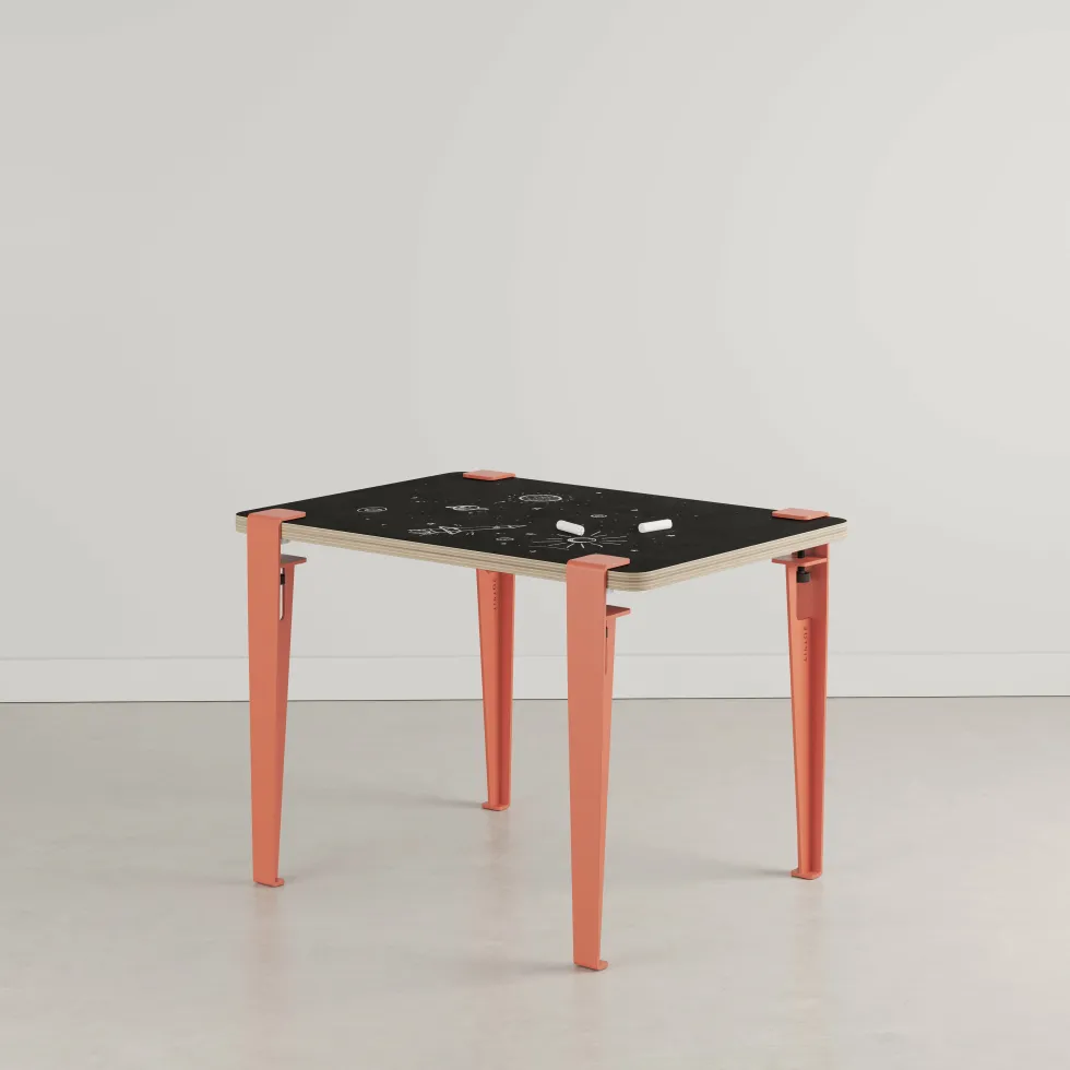 Bureau enfant blanc et rose ardoise 70 x 50 cm Vice Versa et tabouret chêne rose Mini Lou - Tiptoe