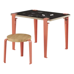 Bureau enfant blanc et rose ardoise 70 x 50 cm Vice Versa et tabouret chêne rose Mini Lou - Tiptoe