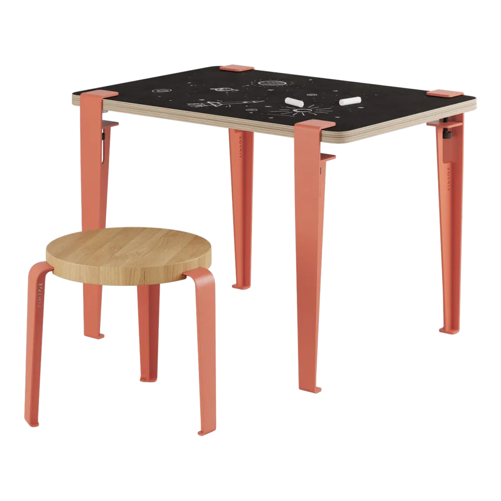 Bureau enfant blanc et rose ardoise 70 x 50 cm Vice Versa et tabouret chêne rose Mini Lou - Tiptoe