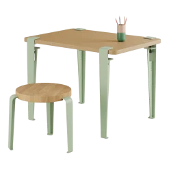 Bureau enfant en chêne 70 x 50 cm vert Kids et tabouret vert et chêne Mini Lou - Tiptoe